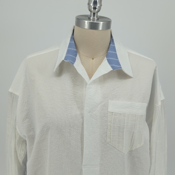 Eighty Twenty 8020 Colorblock Shirt White Blue S Business casual preppy minimal - Picture 3 of 8